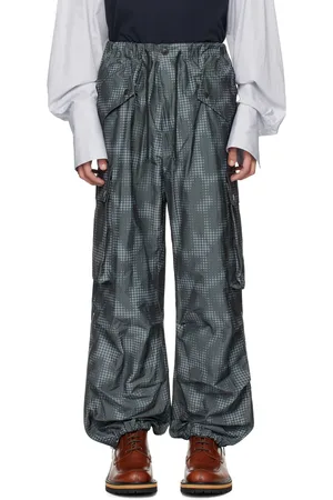 DRIES VAN NOTEN Pantalon cargo gris à motif léopard imprimé