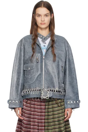 Chopova Lowena Blouson bleu en cuir à mousquetons