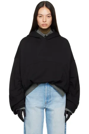 DRIES VAN NOTEN Pull à capuche noir à fronces