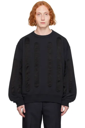 DRIES VAN NOTEN Pull molletonné bleu marine à appliqués