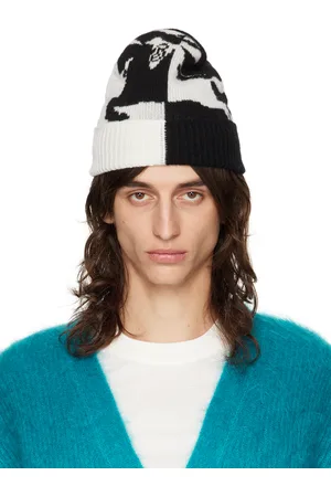 Burberry Bonnet noir et blanc en cachemire à emblème du cavalier