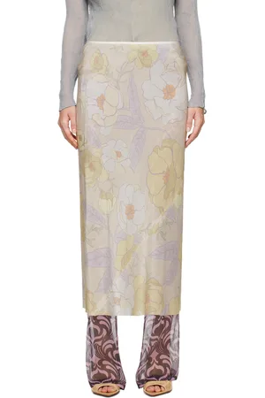 DRIES VAN NOTEN Jupe midi blanc cassé à motif fleuri imprimé