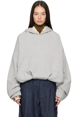 DRIES VAN NOTEN Pull à capuche gris à fronces