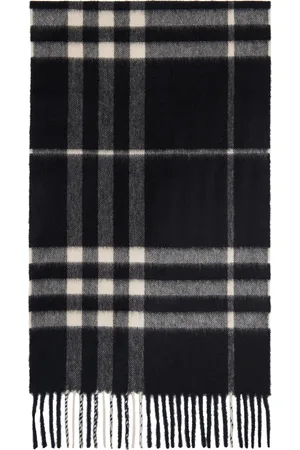 Burberry Écharpe noire en cachemire à carreaux