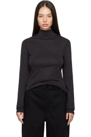 LEMAIRE Col roulé noir en tricot côtelé