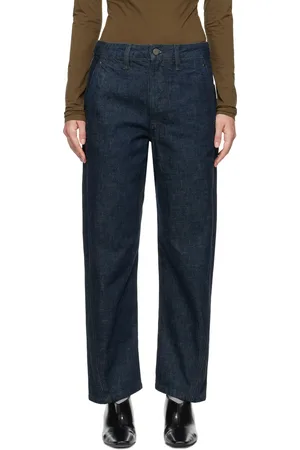 LEMAIRE Jean indigo à taille haute et à coutures extérieures torsadées