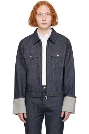 Helmut Lang Blouson indigo en denim à poignets roulés