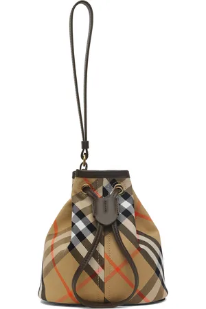 Burberry Mini pochette beige à carreaux et à cordon coulissant