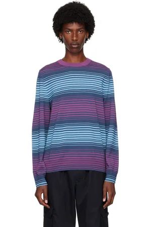 Paul Smith Pull mauve et bleu à rayures et à col ras du cou