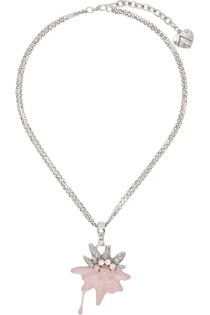 OTTOLINGER Collier argenté et rose à pendentif de fleur à enduit