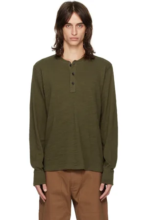 RAG&BONE Henley vert en jersey de coton flammé