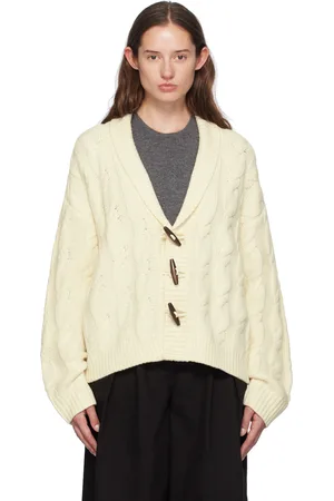 THE GARMENT Cardigan Como blanc cassé en tricot câblé