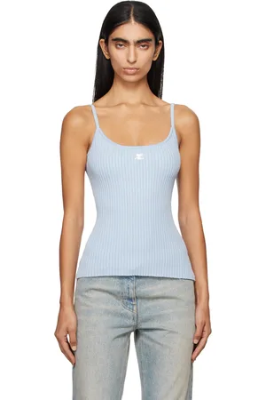 Courrèges Camisole bleue en tricot côtelé - Reedition