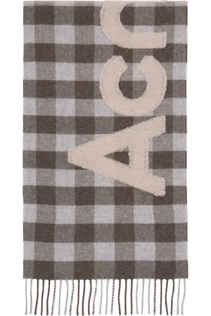 Acne Studios Écharpe brun et gris à carreaux et à logo