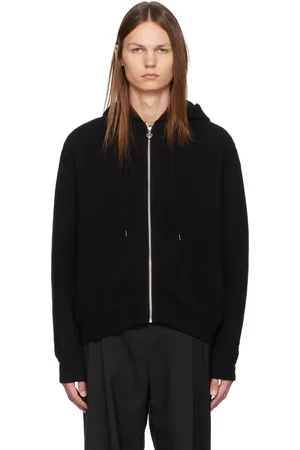 Solid Pull à capuche noir en tricot à glissière