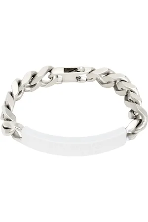 Maison Margiela Bracelet argenté et blanc à plaque à logo