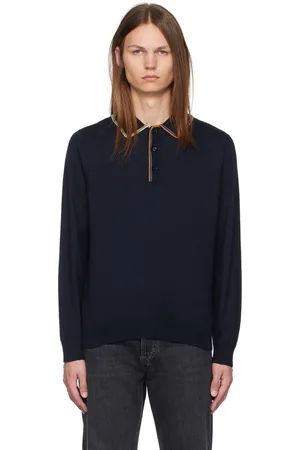 Paul Smith Polo à manches longues bleu marine à rayures verticales emblématiques
