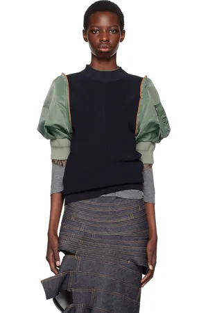 SACAI Pull bleu marine et kaki à panneaux
