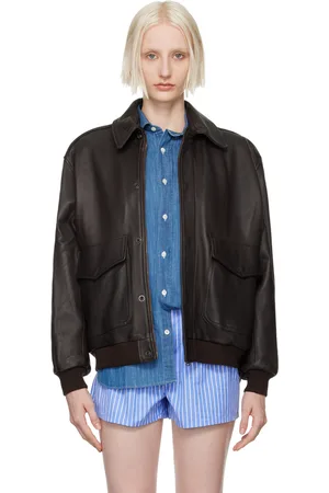 HOMMEGIRLS Blouson aviateur surdimensionné brun en cuir