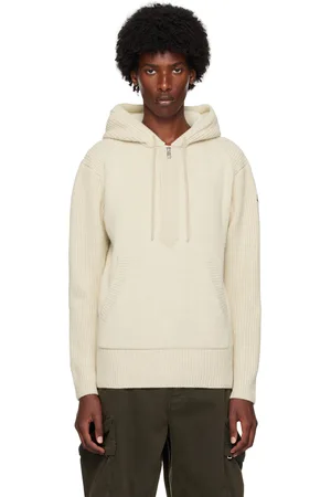 Moncler Pull à capuche blanc cassé en laine et cachemire