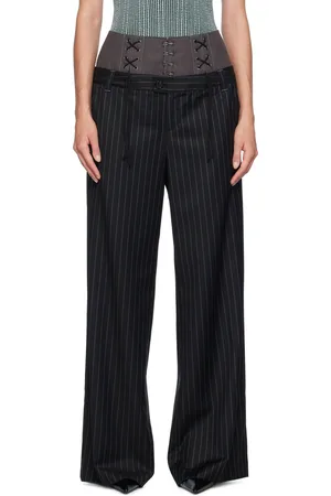 Andersson Bell Pantalon noir à taille étagée à ornements lacés
