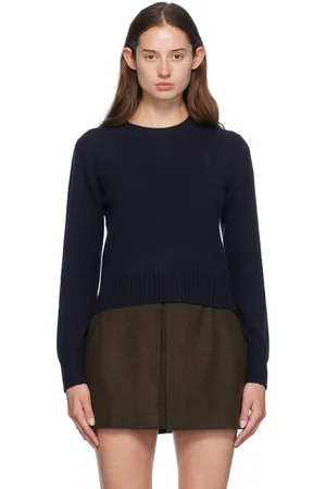 Ami Pull bleu marine en cachemire à logo Ami de cœur