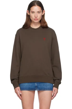Ami Pull molletonné brun à logo Ami de cœur