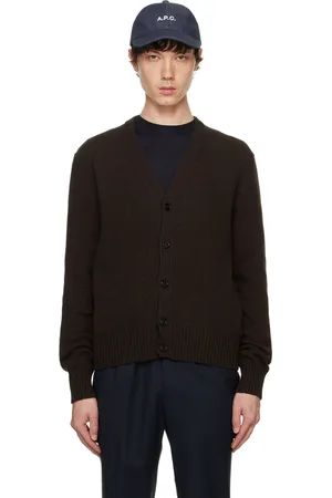 Ami Cardigan brun en cachemire à logo Ami de cœur