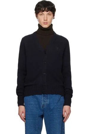 Ami Cardigan bleu marine en cachemire à logo Ami de cœur