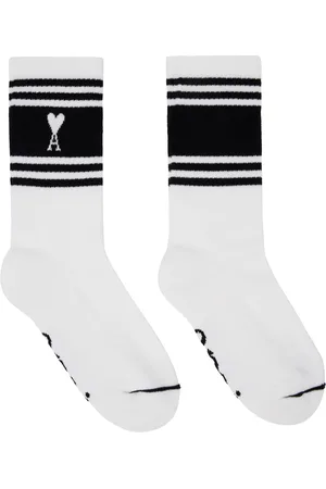 Ami Chaussettes blanc et noir à rayures et à logo Ami de cœur