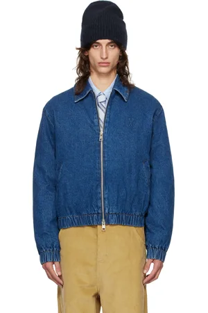 Ami Blouson bleu en denim à glissière et à logo Ami de cœur