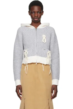 Kijun Pull à capuche gris en tricot à appliqué graphique crocheté