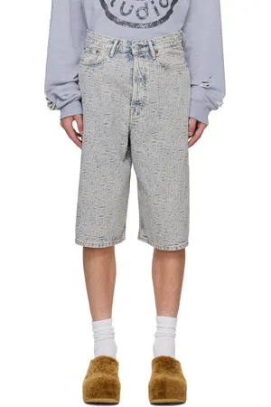 Acne Studios Short décontracté bleu en denim à motif à logo