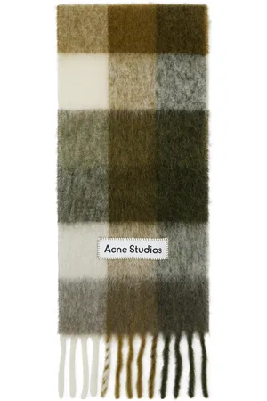 Acne Studios Écharpe kaki en mohair à carreaux