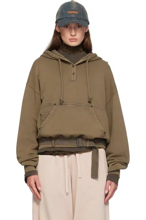 Acne Studios Pull à capuche kaki à logo flou