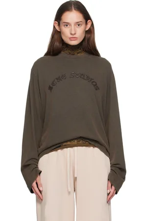 Acne Studios T-shirt à manches longues kaki à appliqués à logo