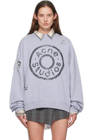 Acne Studios Pull molletonné bleu à effet usé et à logo imprimé