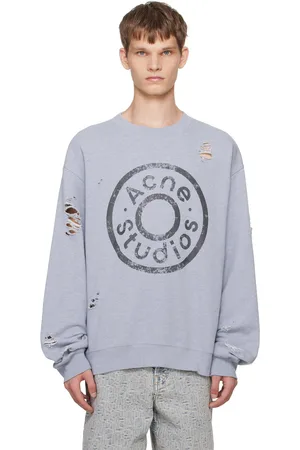Acne Studios Pull molletonné bleu à effet usé et à logo imprimé