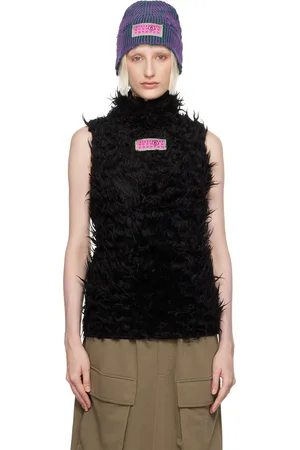 Maison Margiela Col roulé noir en fourrure synthétique à écusson à logo