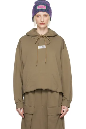Maison Margiela Pull à capuche kaki à étiquette à logo