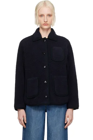 A.P.C. Blouson Esther bleu marine en peau retournée synthétique