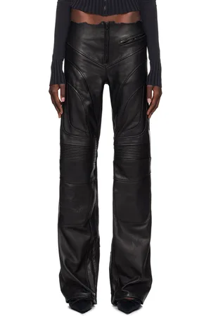 Balenciaga Pantalon motard noir en cuir à taille basse