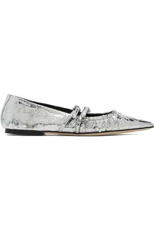 Msgm Ballerines argentées en cuir craquelé
