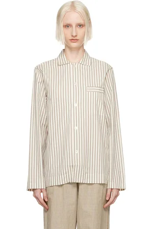 Tekla Chemise de pyjama à manches longues blanc cassé et brun