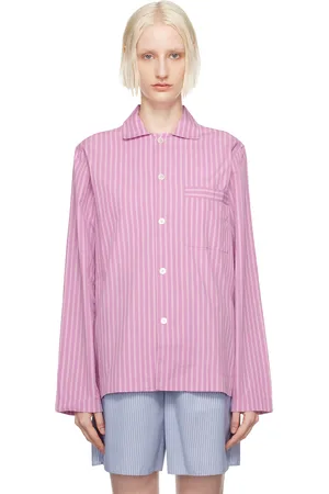 Tekla Chemise de pyjama à manches longues mauve et blanc
