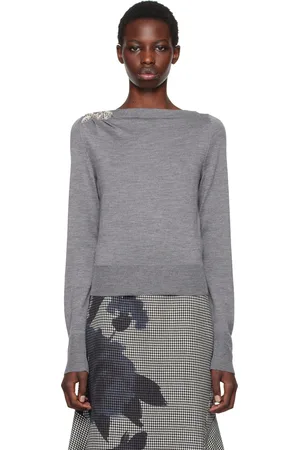 Erdem Pull drapé gris en tricot à appliqué