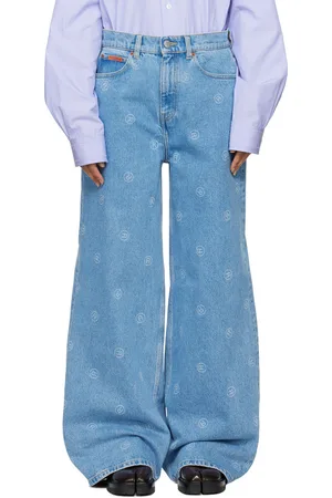 MARTINE ROSE Jean ample bleu à revers prolongés