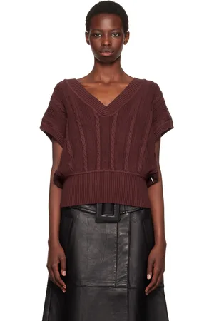 REMAIN Birger Christensen Gilet bourgogne en tricot câblé