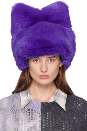 Acne Studios Bonnet mauve en fourrure synthétique à boucle