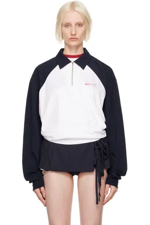pushBUTTON Polo contrasté blanc à demi-glissière